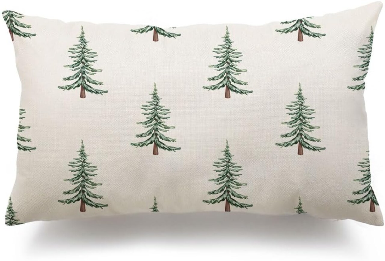 Christmas Pillow Covers 12x20 inch Christmas Tree Decorative White Throw Pillow Covers Winter Famliy Decoration for Home Couch